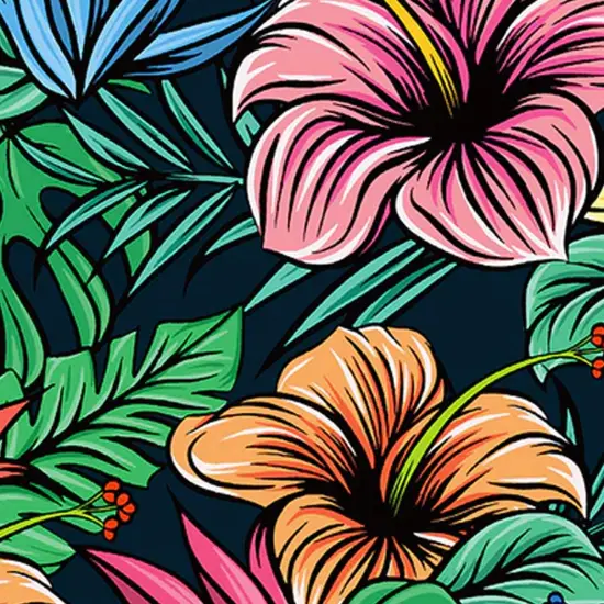 Illustrated Hibiscus & Monstera Nylon Spandex 4-Way Stretch {5}