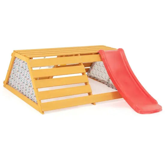 Costway 5-in-1 Indoor Jungle Gym Montessori Climbing Toys with Slide for Toddlers Wooden {1}