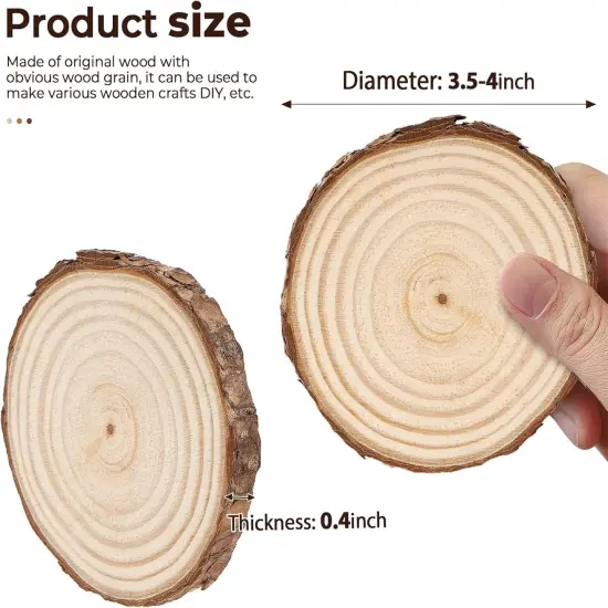 Wood Slices, 10 Pcs 3.5''-4'' Natural Wood Rounds, Wooden Circles {2}
