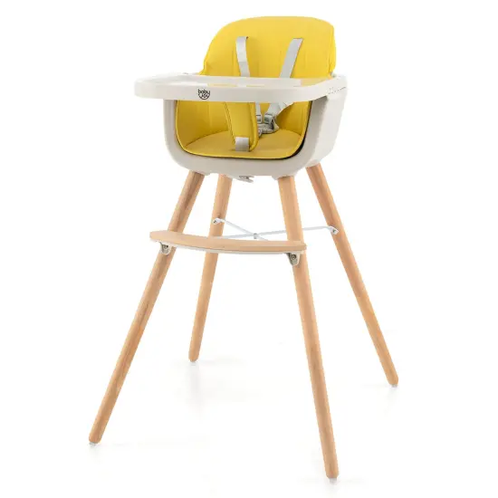 Babyjoy 3 in 1 Convertible Wooden High Chair Toddler Feeding Chair with Cushion Grey/Beige/Yellow/Pink/Dark Grey/Black {9}