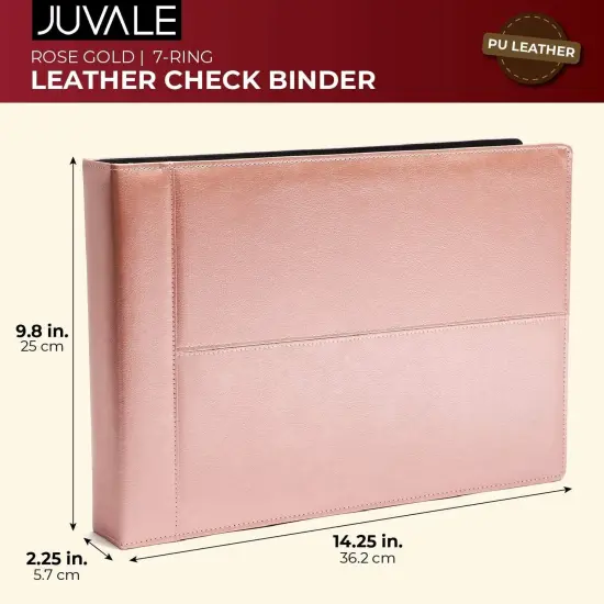 7 Ring Business Check Binder for Checkbooks Organization, Financial Records, Personal and Corporate Use, Rose Gold Faux Leather Folder for 600 Checks (14 x 10 Inches) {5}