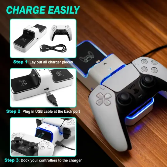 Controller Charger Compatible with PS5 &ndash; Dual Charging Station Dock with LED Indicator Light, Intended for PlayStation 5 Controller Accessories (White) {7}