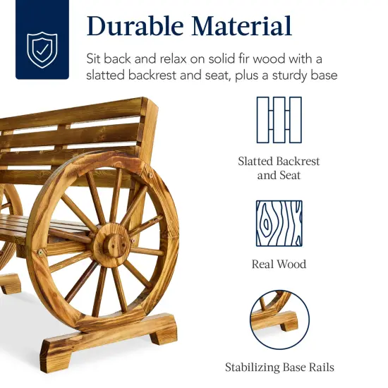 Best Choice Products 2-Person Wooden Wagon Wheel Bench for Patio, Garden, Outdoor Lounging w/ Rustic Design Natural {3}