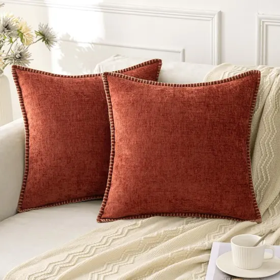 Pack of 2 Fall Burnt Orange Throw Pillow Covers 18x18 Inch {1}