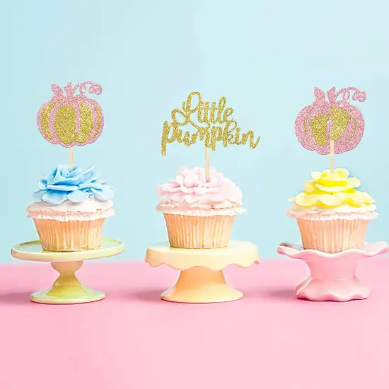 24 Pack Little Pumpkin Cupcake Toppers Glitter Little Baby Pumpkin Cupcake {5}