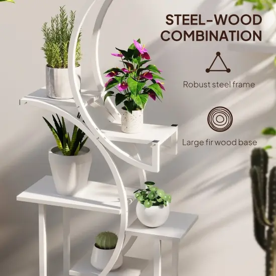 S-shaped Wooden 8-Tier Flower Plant Stand White {3}