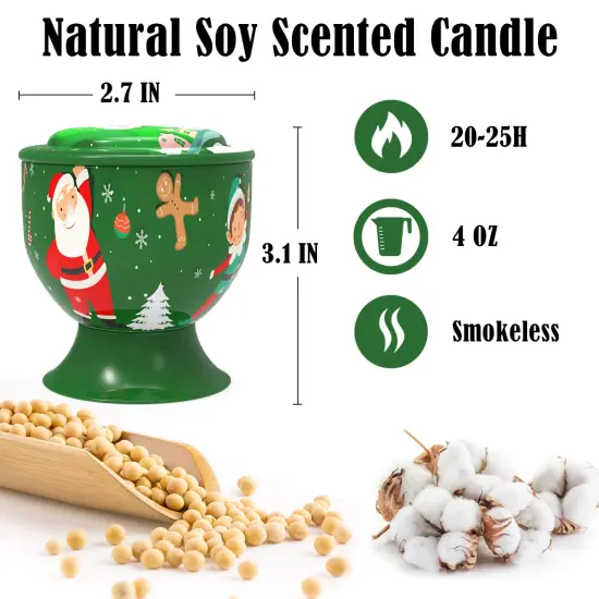 Set of 4 Christmas Santa Claus Snowman Scented Candles Gift Set for Women, Small Natural Soy Wax Decorative Aromatherapy Candles for Home Holiday - Cedar, Vanilla, Apple and Ocean Fragrances {3}