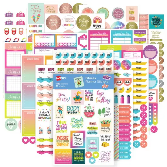 Avery Fitness Planner Stickers Pack, 1,362 Stickers, Health and Fitness Sticker Sheets (6787) {1}