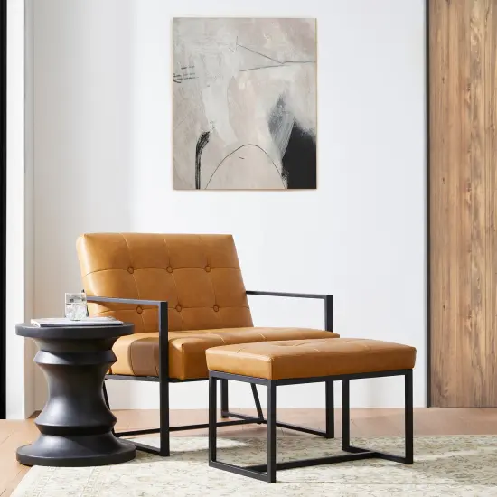 Set of 2 Modern Hunter Thick Leatherette Accent Chair & Accent Stool Black {10}