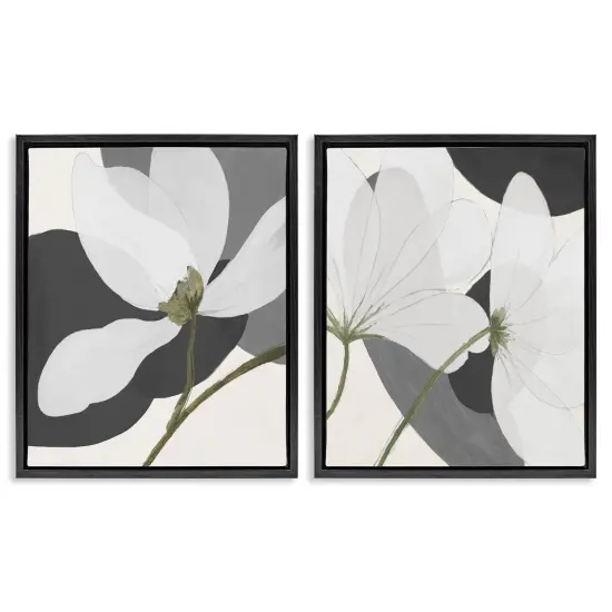 Stupell Industries Large White Petal Drawing 2 pc Framed Floater Canvas Wall Art Set Design by Patricia Pinto {1}