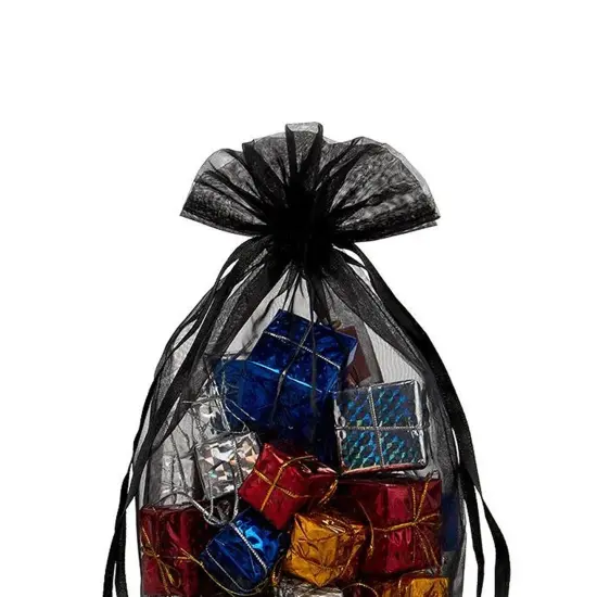 Cardboard Square Bottom Organza Bags 2 1/2 '' X 2 1/2 '' X 8 '' for Gift Wrapping Black {5}