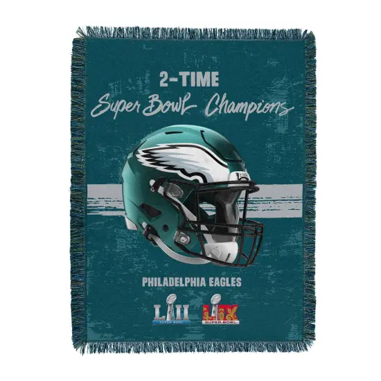 NFL Philadelphia Eagles 2025 Super Bowl LIX Multi Champ Powerhouse Woven Tapestry Throw Blanket 48X60 Inches {1}