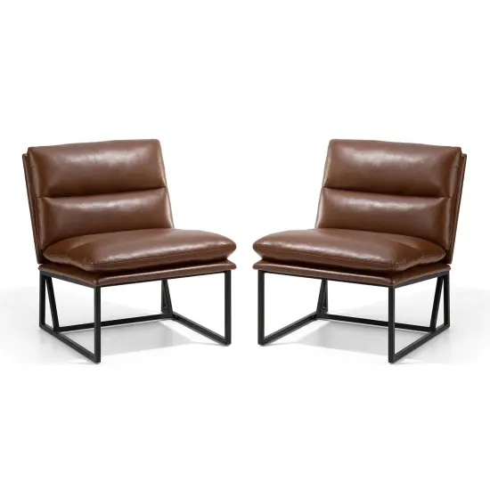 30.25"H Modern Soft PU Leather Armless Accent Chair Set of 2-Coffee {5}
