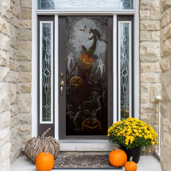 Northlight Jack O' Lantern in Graveyard Halloween Door Decoration - 70.75" Black {6}