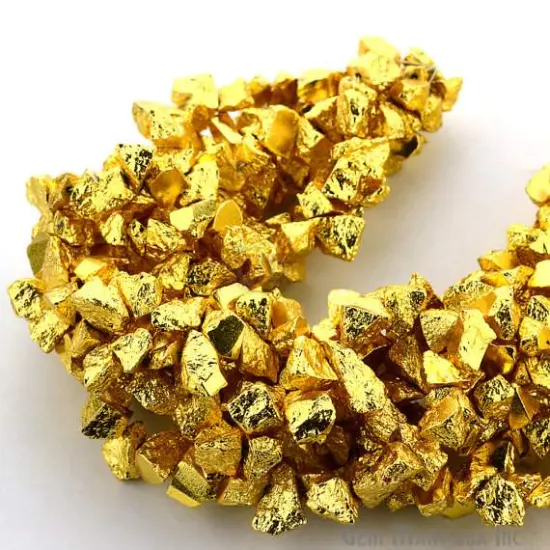 Yellow Pyrite Rough Beads, 10 Inch Gemstone Strands, Drilled Strung Briolette Beads, Free Form, 7x14mm {1}
