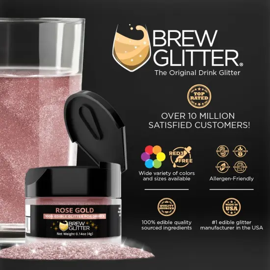Brew Glitter - Rose Gold Edible Drink Glitter (4g, x1 Flip-Cap Jar) for Beer, Cocktails and Beverages {2}