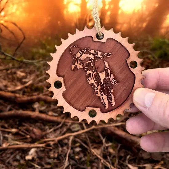Dirtbike and Chainring - Cedar Ornament {4}