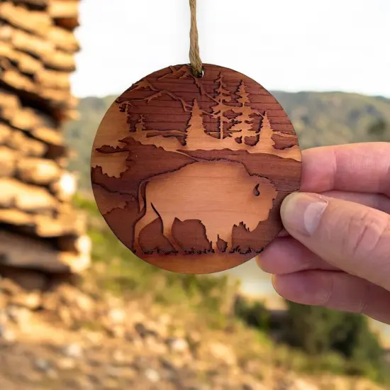 Free Range American Bison - Cedar Ornament {6}