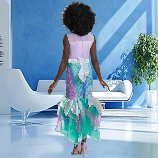 Ariel Mermaid Deluxe Costume Dress with Scaled Print and Flowing Fin Ruffles {5}