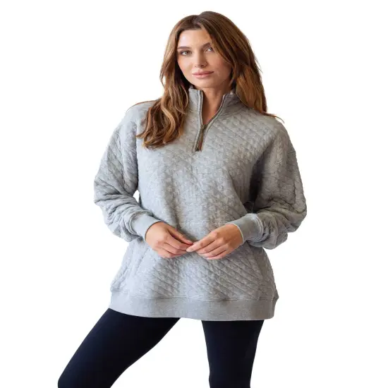 Ladies' Quilted QZip Pullover HEATHER GREY {5}