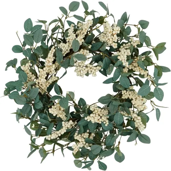 18" Spring Wreaths for Front Door, Green Eucalyptus Wreath with White Berries, Eucalyptus Leaves for Indoor Outdoor Farmhouse Home Porch Wall Window Festival Wedding Decor {5}