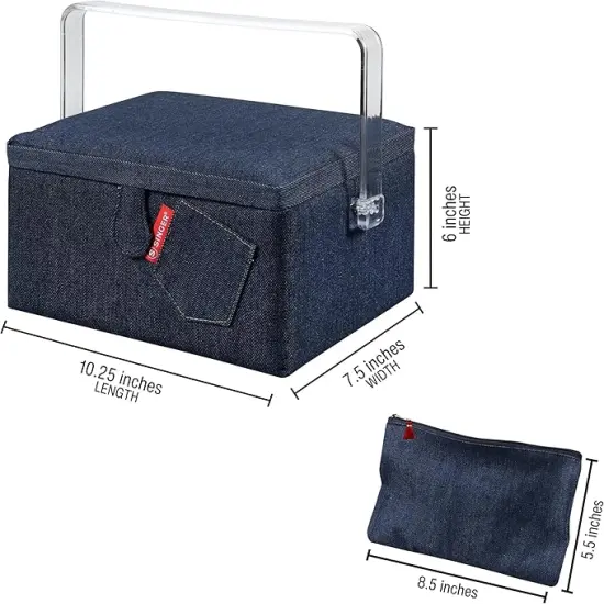 Large Sewing Basket Denim with Matching Zipper Pouch {4}