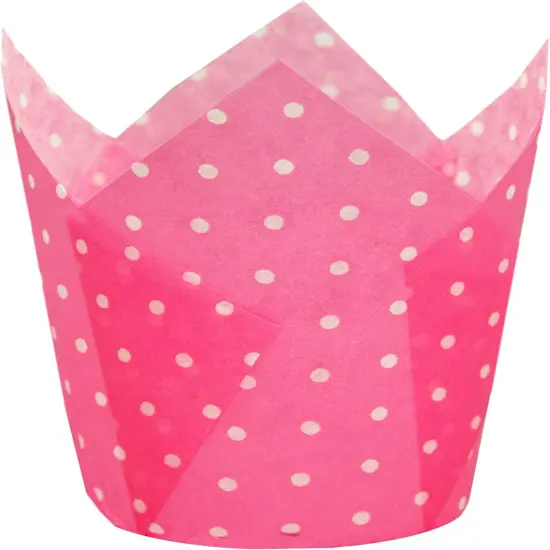 Large Muffin Greaseproof paper Baking cupcake cups, 2-1/4" x 4" Pink printed with Polka Dot Tulip Baking Cup(Large) (125pcs) {1}
