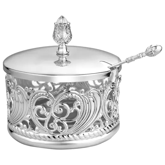Silver Designed Honey Dish {1}
