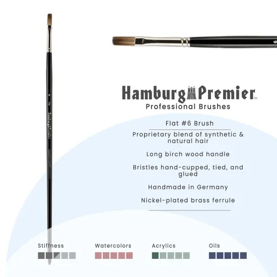 Creative Mark Hamburg Premiere Professional Oil Painting Brushes - Flat #4 Oil Paint Brush - Handmade in Germany, Natural & Synthetic Hair Blend, Long Triple-Lacquered Birch Handle {3}
