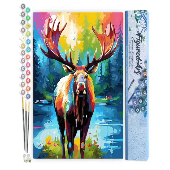 Figured'Art Paint by Numbers for Adults Colorful Abstract Moose 16"x20" - Craft Art Painting DIY Kit Rolled Canvas Without Frame {1}