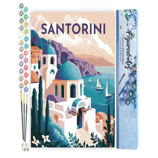 Figured'Art Paint by Numbers for Adults Travel Poster Santorini 16"x20" - Craft Art Painting DIY Kit Rolled Canvas without frame {1}