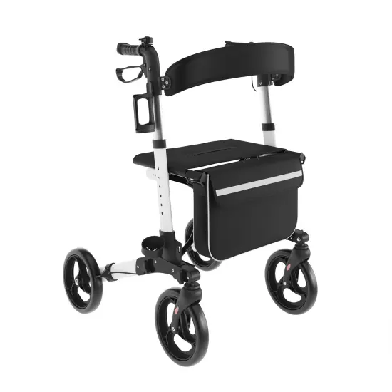 Emma and Oliver Ramsey Rollator Walker with Lightweight, Height-Adjust, Foldable Frame, Three-Setting Hand Brake System, 360&deg; Swivel White and Black {2}