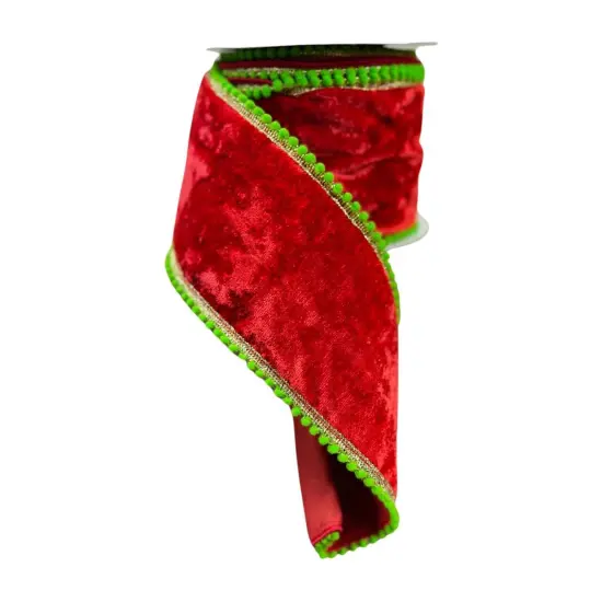 4" Beaded Pom Edge Ribbon: Red/Lime (10 Yards) {1}