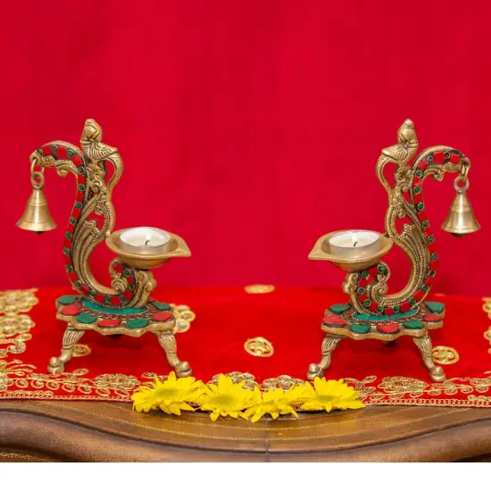 1CT Brass Oil Lamp Diya with Bells Oil Wick Diya for Home Temple Mandir Office Indian Festival Diwali Decoration Kathu Vilakku Puja Diya - Deepawali Housewarming Return Gift {6}