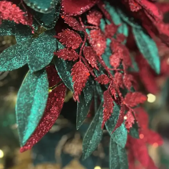 25" Glitter Fern Spray: Burgundy {5}