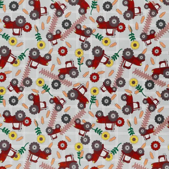 Mook Fabrics Farm Tractors Printed PUL Fabric [60 in. Wide] - By The Yard Red {1}
