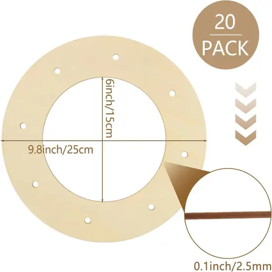 20PCS 10 Inch Wooden Wreath Frame, 2.5mm Thickness Wood Wreath Rings for Crafting, Unfinished Wooden Wreath Frame for DIY Beautiful Floral Arrangements, Home Decor, Christmas and Easter Crafts {2}