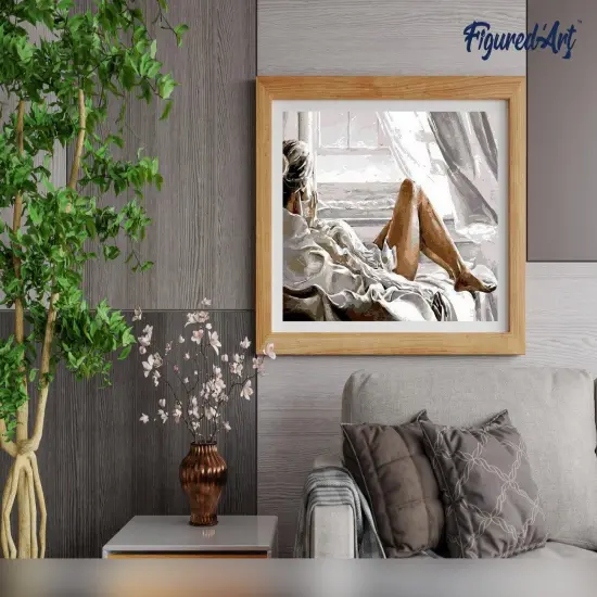 Figured'Art Paint by Numbers for Adults with Frame Rest facing the Sea 16"x20" - Craft Art Painting DIY Kit Canvas Already Stretched on a Wooden Frame {4}