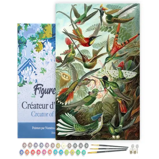 Figured'Art Paint by Numbers for Adults with Frame All the Birds 16"x20" - Craft Art Painting DIY Kit Canvas Already Stretched on a Wooden Frame {1}