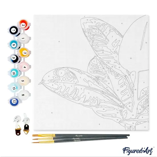 Figured'Art Mini Paint by Numbers Kit for Adults with Frame Rubber Plant Leaves Small format 8"x8" - Craft Art Painting DIY Canvas Already Stretched on a Wooden Frame {4}