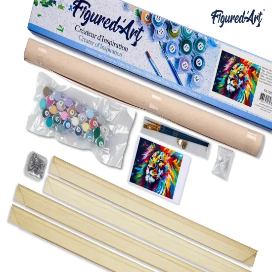 Figured'Art Paint by Number for Adults Colorful Abstract Lion 16"x20" - Craft Art Painting Rolled Canvas with DIY Wooden Frame {5}