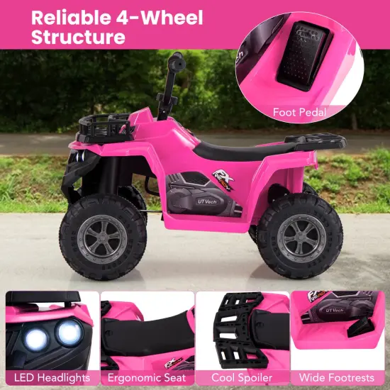 Costway Kids Ride On Electric ATV 6V 4-Wheeler Quad Car with One-Button Start Tread Tires Black/Navy/Red/Pink {5}