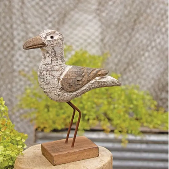Decorative Seagull Figurine with Metal Legs and Wooden Base for Summer Decor {2}