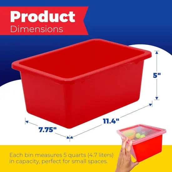 4E's Novelty Plastic Storage Bins with Lids, 5 Qt, 3 Pack, Colorful Plastic Cubby Storage Bins, Stackable Organizer Cubbies for Classroom or Home (11.4" x 7.75" x 5") {2}