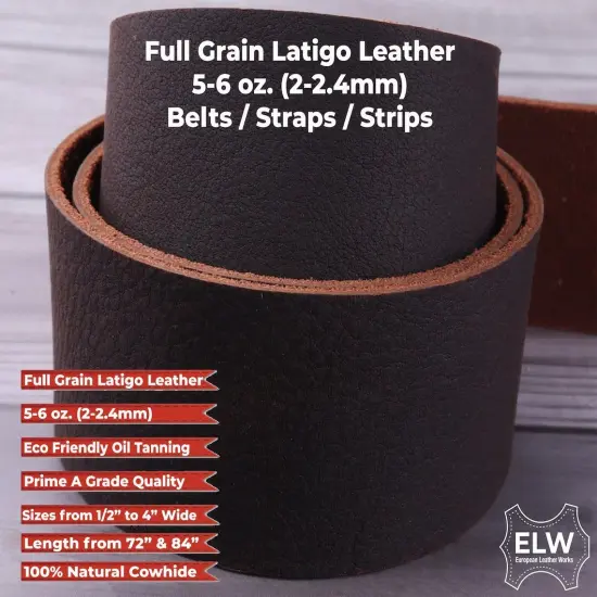 Brown 5/6 oz. (2mm) Tooling Leather Belt/Strip/Straps 1/2" to 4" Wide, 68-72 Inches Long {3}