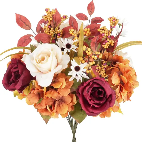 Artificial Fall Roses Large Silk Bouquets with Hydrangea {1}