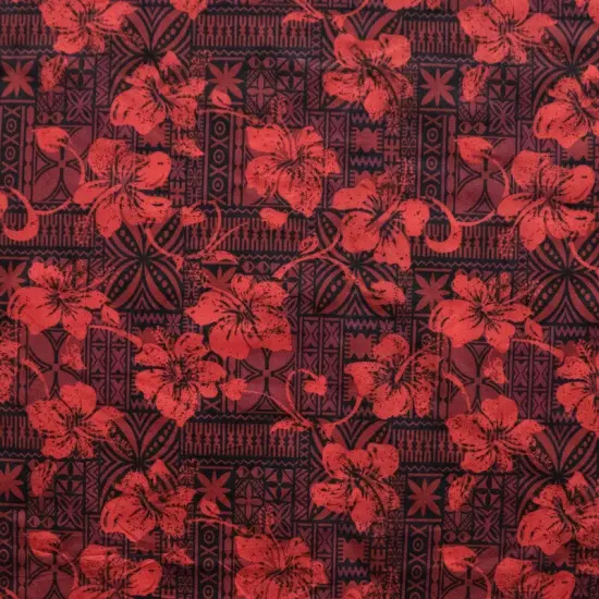 1 Yard Hibiscus Tapa Print Polyester Fabric for Crafts, Apparel, and Home D&eacute;cor 60 Inch Width Brown {6}