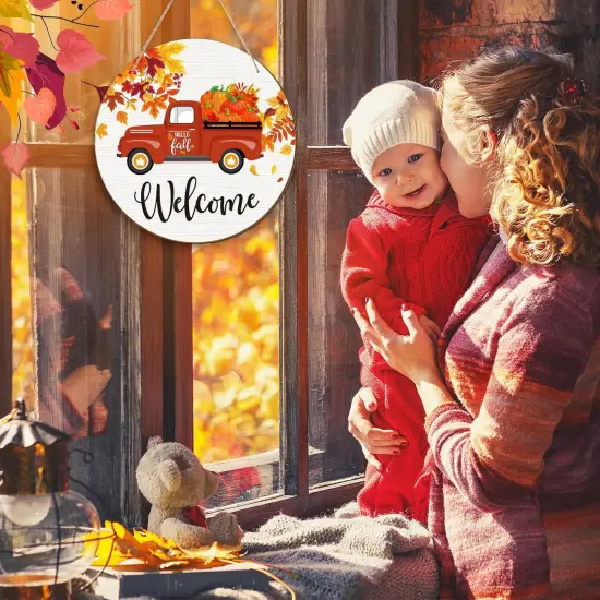 2 Pcs Fall Autumn Wooden Hanging Sign {3}