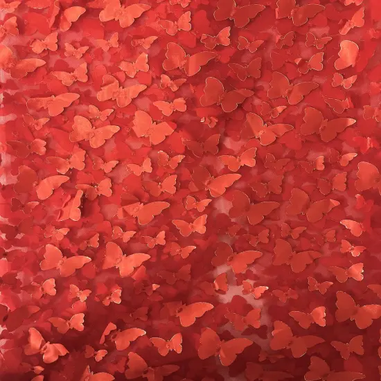 1 Yard 3D Butterfly Embroidered Satin Lace Polyester Fabric Elegant Material 60 Inch Width Red {1}
