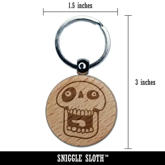 Laughing Silly Cartoon Skull Bones Character Engraved Wood Round Keychain Tag Charm {2}